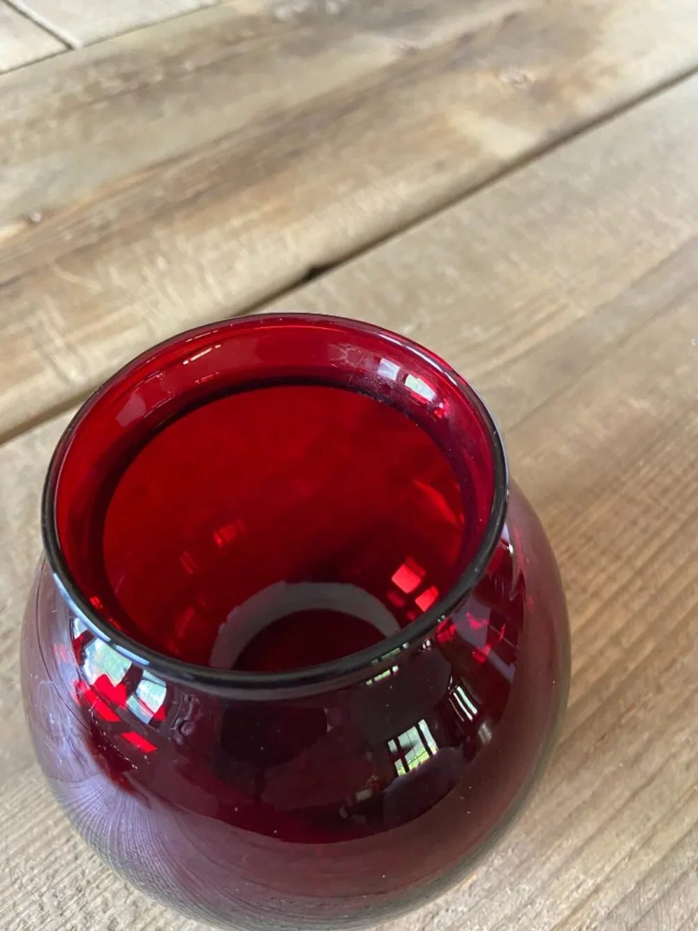 Ruby Red Glass Round Vase Rose Bowl 4